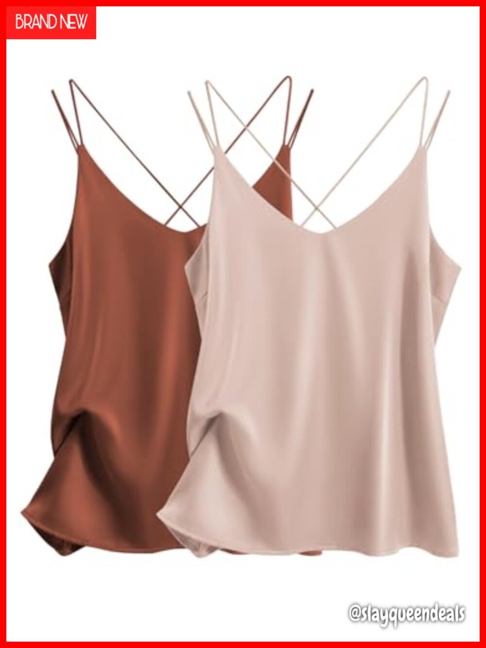 Satin Camisole V Neck Spaghetti Strap Tank Top Sleeveless Criss Cross Back